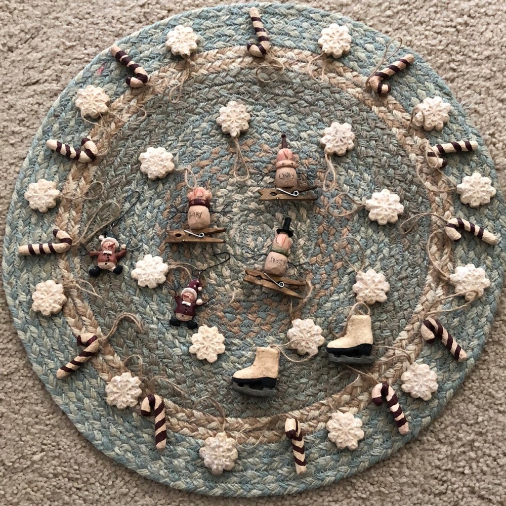 Primitive snowman ornament bundle snowflakes candy canes etc